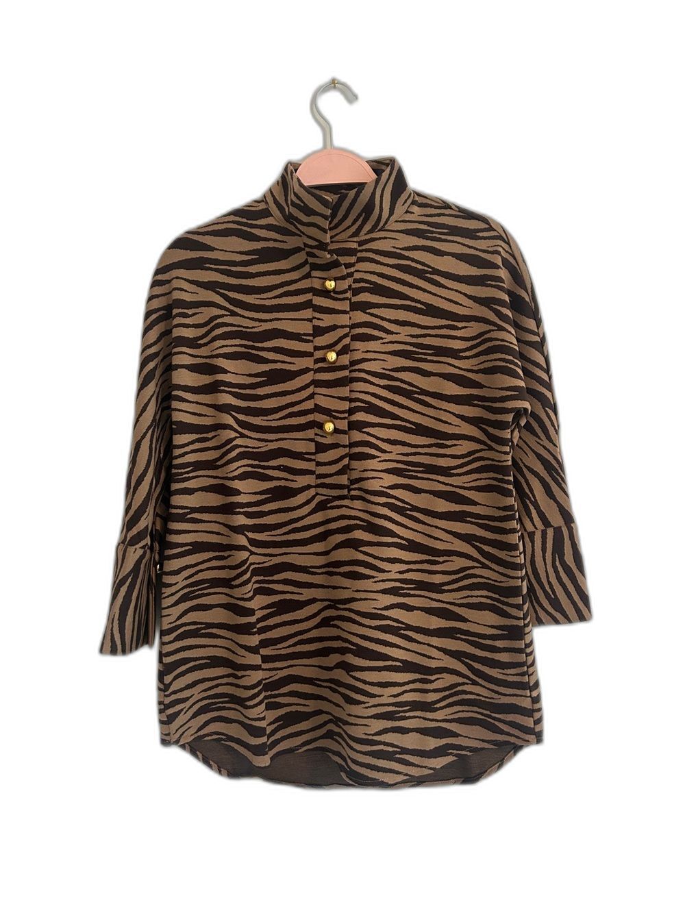 Tuckernuck Tiger Willow Blouse Brown Animal Print Gold Button Size XXS